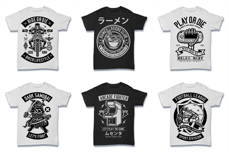 Black and White 100 Tshirt Designs Bundle Preview 02