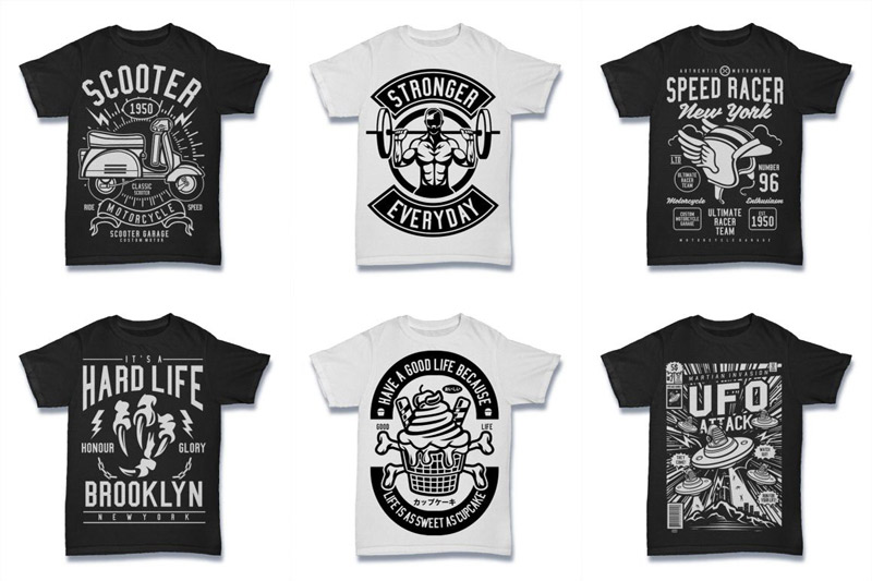 Black and White 100 Tshirt Designs Bundle Preview 03