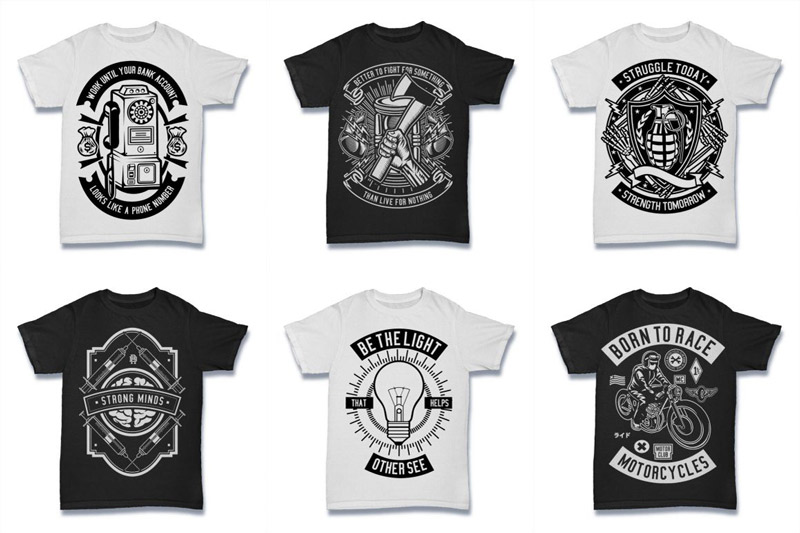 Black and White 100 Tshirt Designs Bundle Preview 04