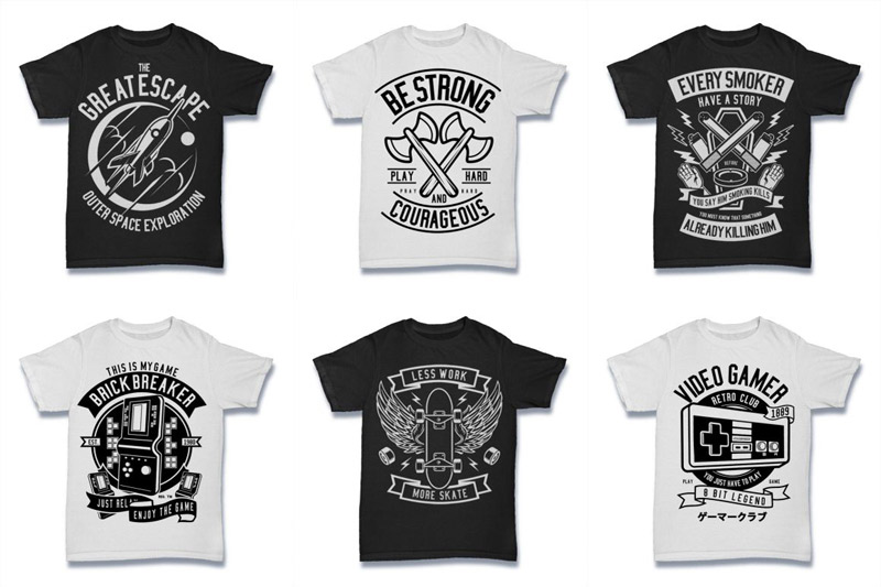 Black and White 100 Tshirt Designs Bundle - Graphic Design ...