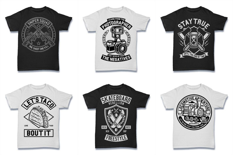 Black and White 100 Tshirt Designs Bundle Preview 06
