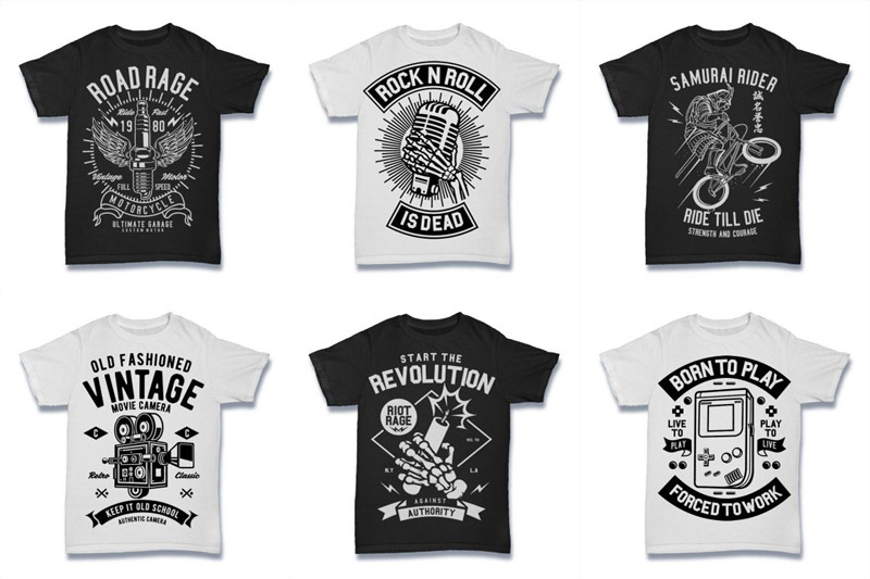 Black and White 100 Tshirt Designs Bundle Preview 07