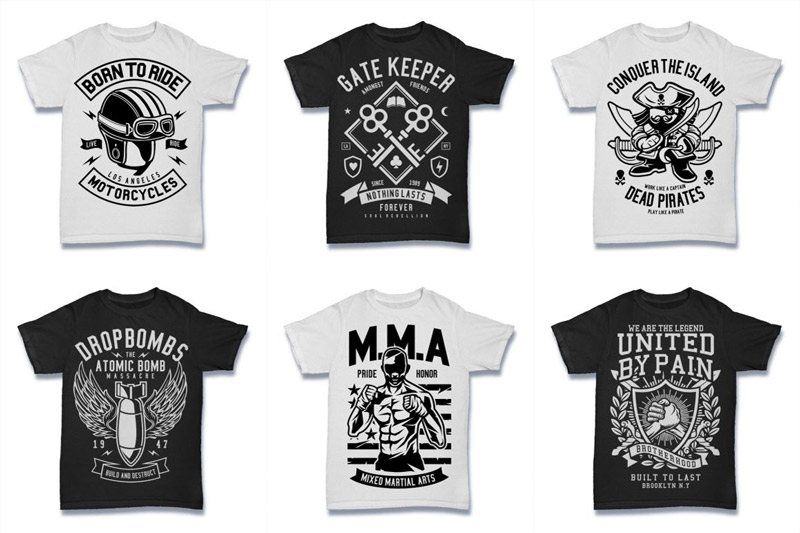 Black and White 100 Tshirt Designs Bundle Preview 09