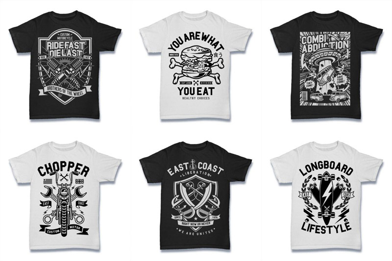Black and White 100 Tshirt Designs Bundle - Graphic Design Bundle Deals ...