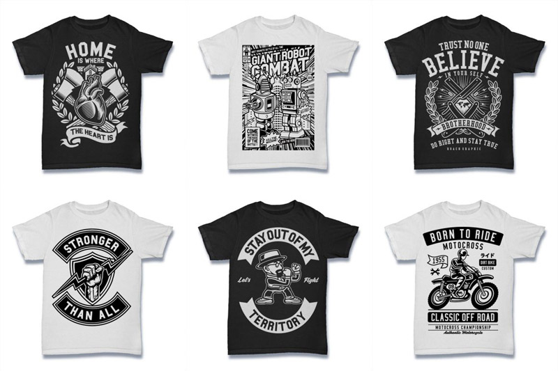 Black and White 100 Tshirt Designs Bundle Preview 12
