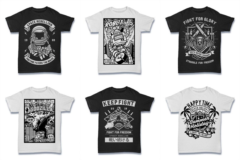 Black and White 100 Tshirt Designs Bundle Preview 13