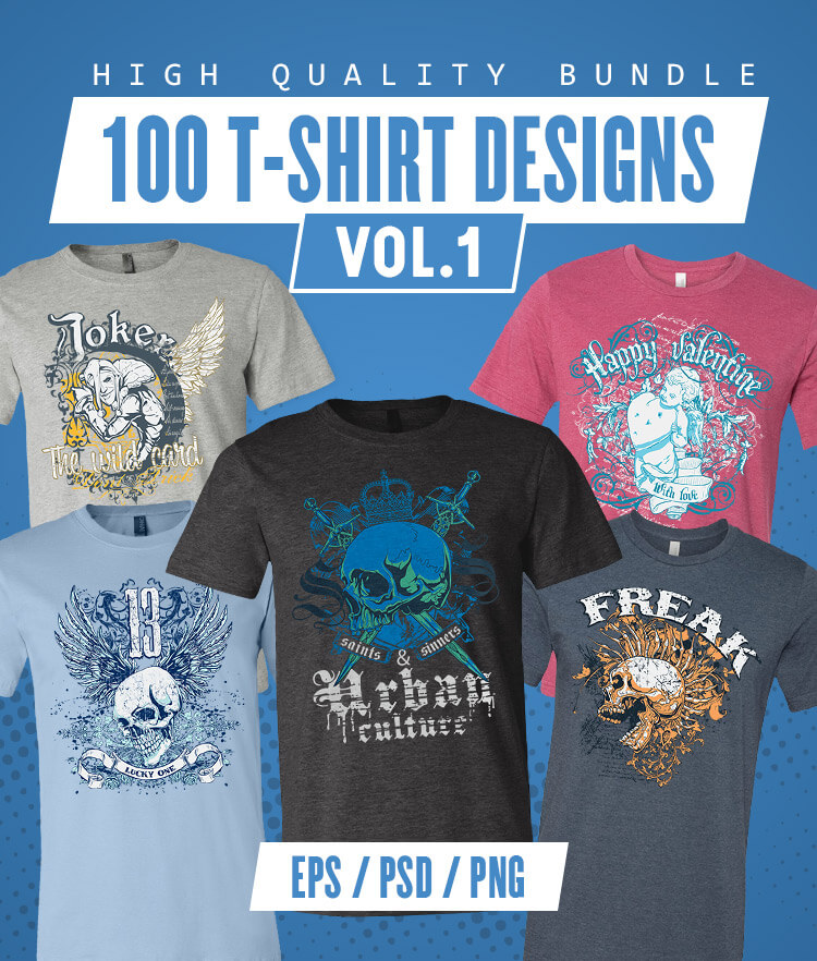 100 T-shirt Designs Vol 1 - Graphic Design Bundle Deals - Graphicloot