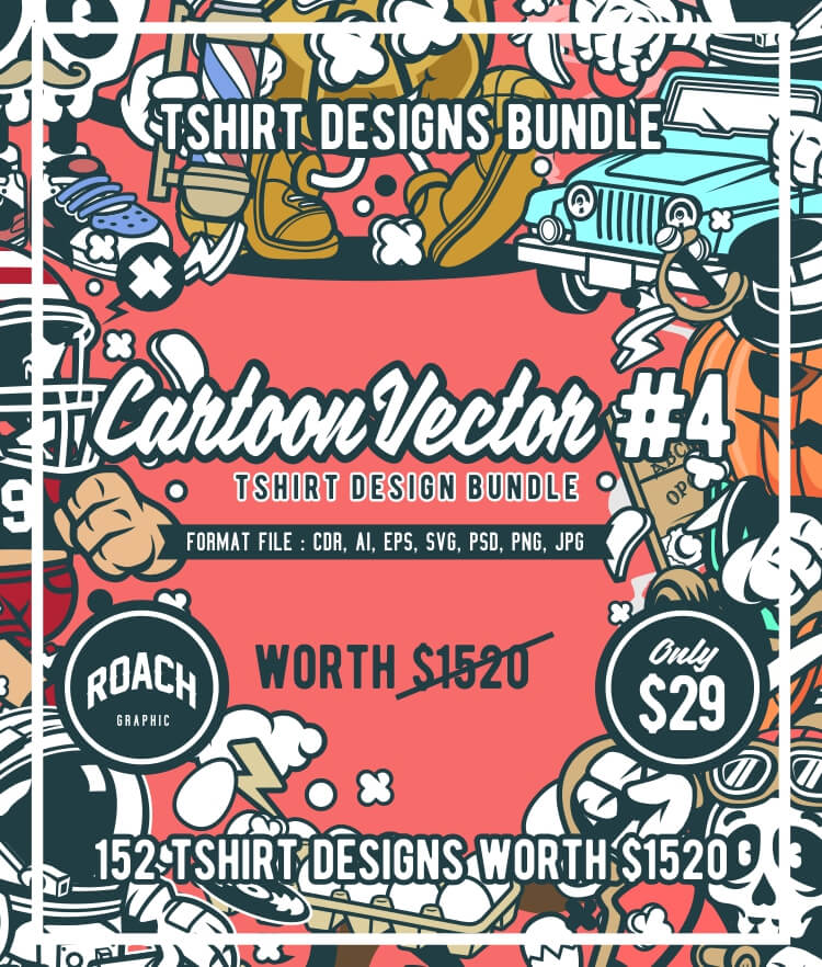 152 Tshirt Designs Cartoon Bundle Part 4 Cover